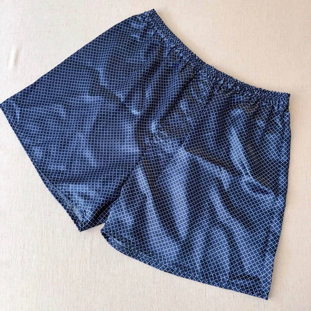 Robert Louis Mens XL Blue Silk Blend‎ Geometric Grid Boxer Shorts Sleepwear